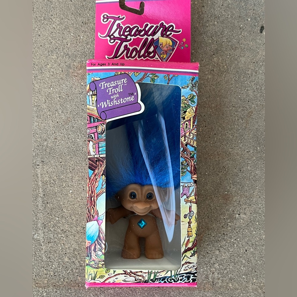 Vintage Treasure Trolls w/Wishbone Blue Hair